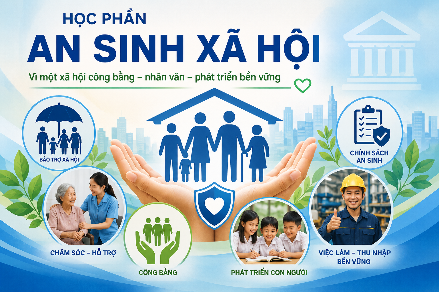 Học phần trang bị cho sinh viên những những hiểu biết về An sinh xã hội: lịch sử hình thành và phát triển, những vấn đề cơ bả